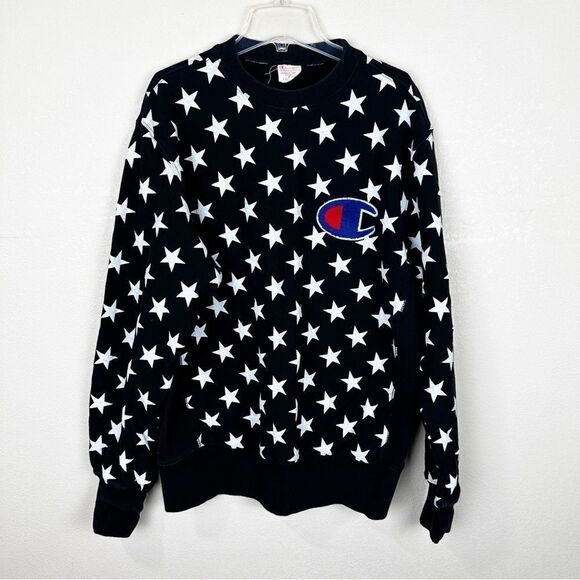Champion Reverse Weave Overall Stars Sweatshirt with Applique Logo Vintage XXL